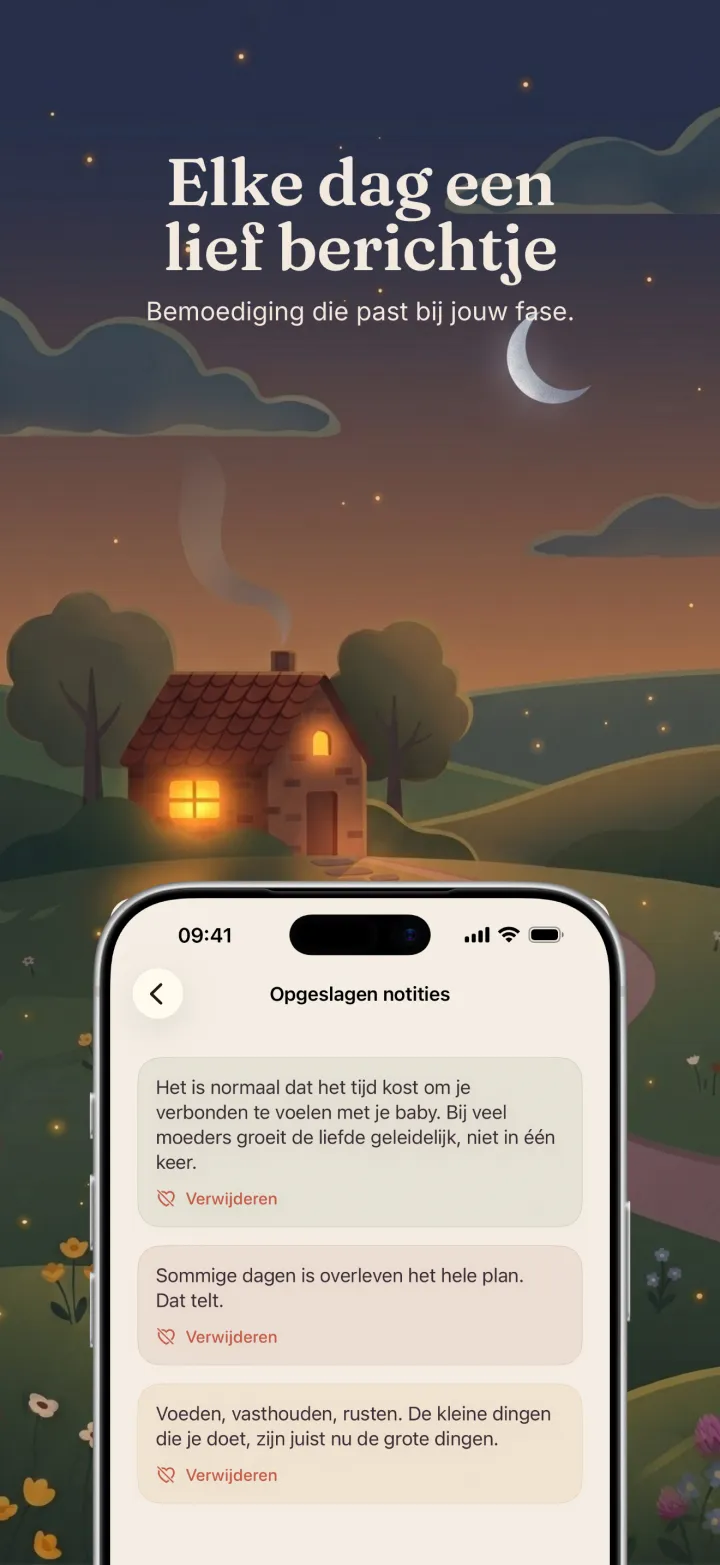 Schermafbeelding van de Postpartum Hero-app