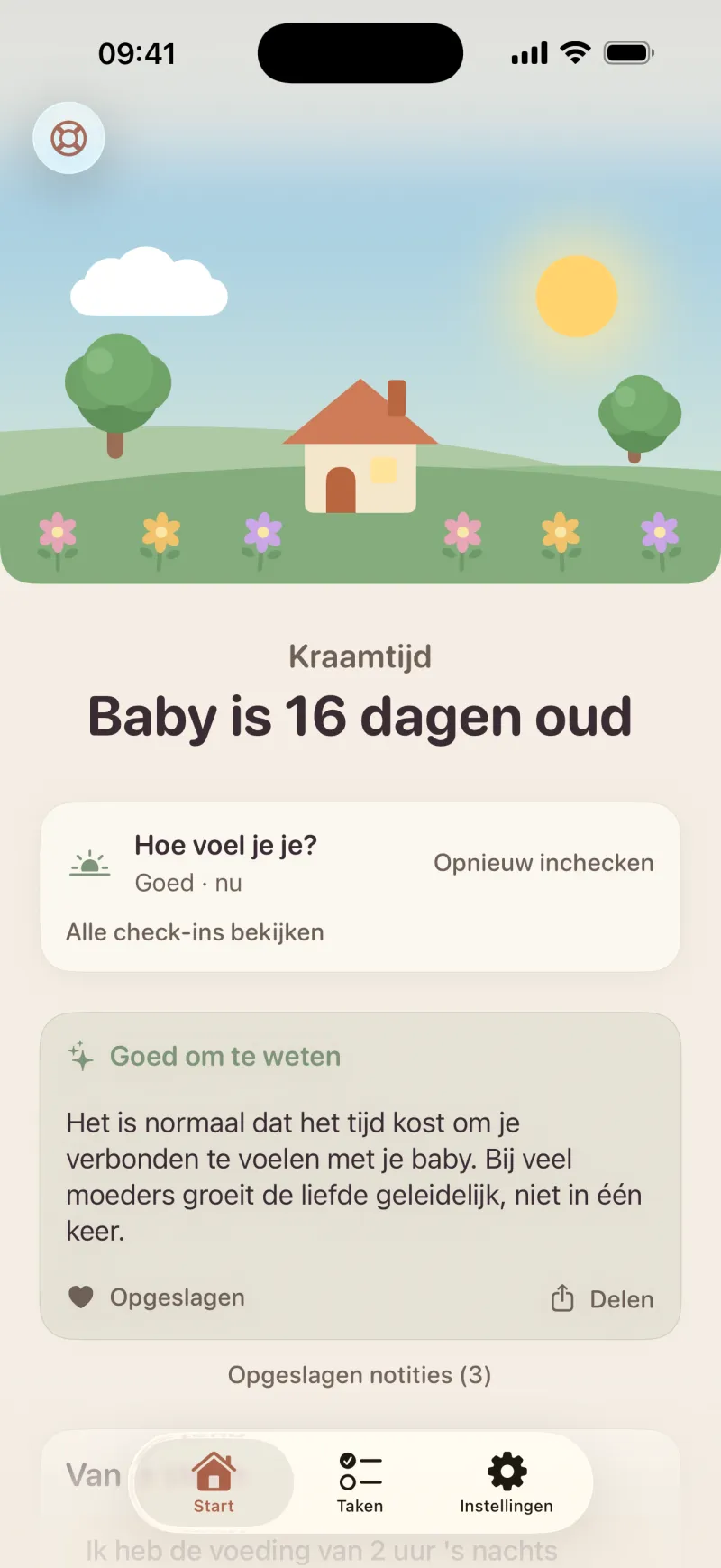 Schermafbeelding van de Postpartum Hero-app